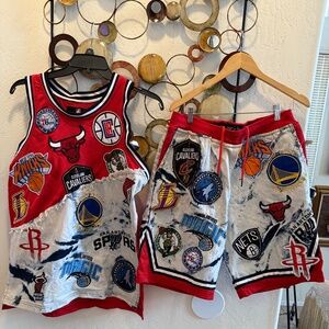 Heritage America Clothing Men NBA Inspired  2 piece Shorts Set  SZ XL